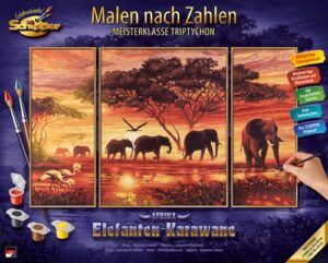 Schipper Malen nach Zahlen »Meisterklasse Triptychon - Elefanten Karawane«